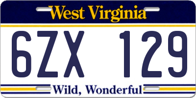 WV license plate 6ZX129
