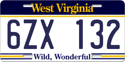 WV license plate 6ZX132