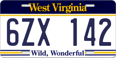 WV license plate 6ZX142