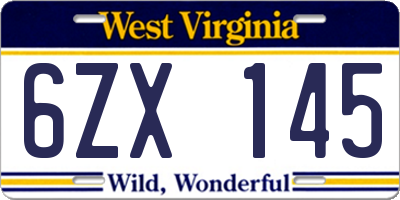 WV license plate 6ZX145
