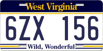 WV license plate 6ZX156