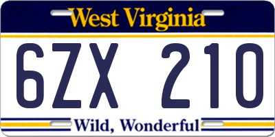 WV license plate 6ZX210
