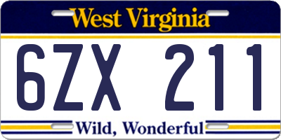WV license plate 6ZX211