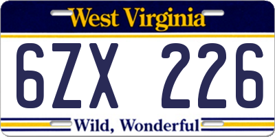 WV license plate 6ZX226