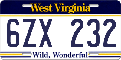 WV license plate 6ZX232