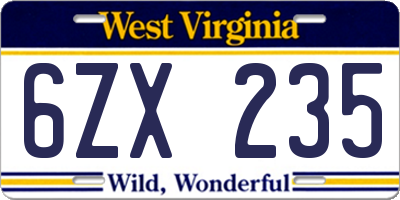 WV license plate 6ZX235