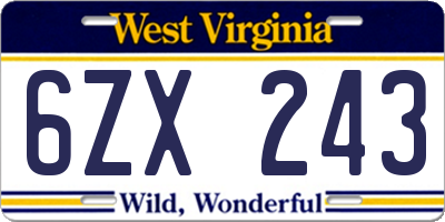 WV license plate 6ZX243