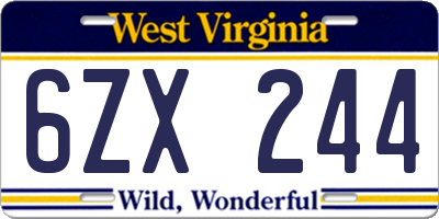WV license plate 6ZX244