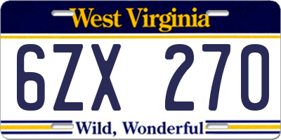 WV license plate 6ZX270