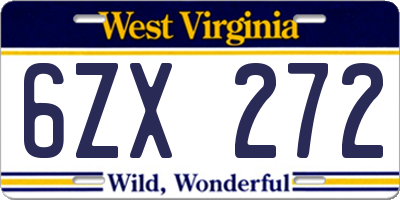 WV license plate 6ZX272