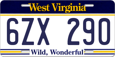WV license plate 6ZX290