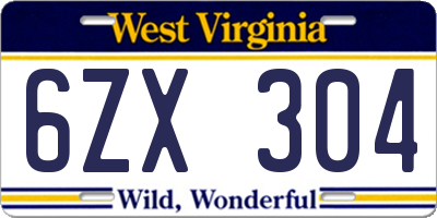WV license plate 6ZX304