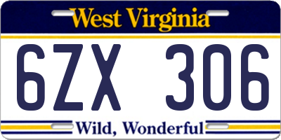 WV license plate 6ZX306