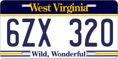 WV license plate 6ZX320