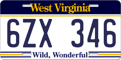 WV license plate 6ZX346