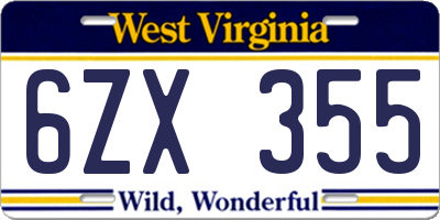 WV license plate 6ZX355
