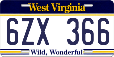 WV license plate 6ZX366