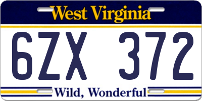 WV license plate 6ZX372