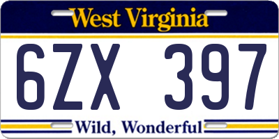 WV license plate 6ZX397
