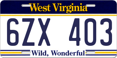 WV license plate 6ZX403