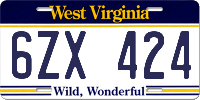 WV license plate 6ZX424