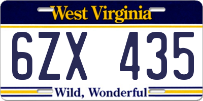 WV license plate 6ZX435