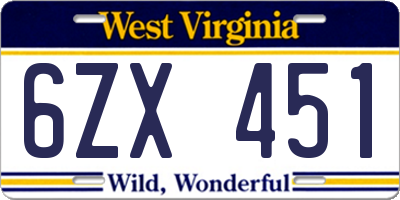 WV license plate 6ZX451