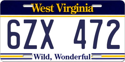 WV license plate 6ZX472