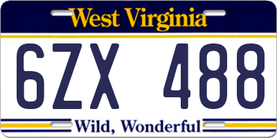 WV license plate 6ZX488