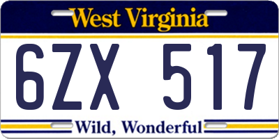 WV license plate 6ZX517