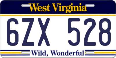 WV license plate 6ZX528
