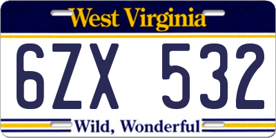 WV license plate 6ZX532