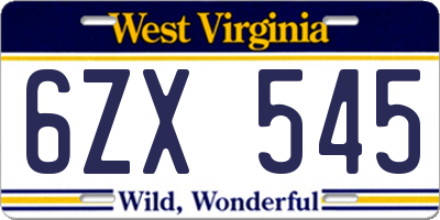 WV license plate 6ZX545