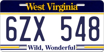 WV license plate 6ZX548