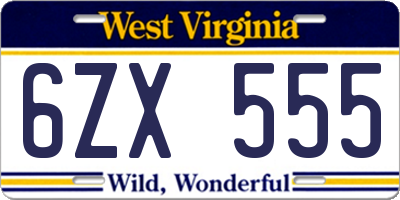 WV license plate 6ZX555