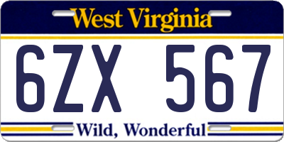 WV license plate 6ZX567