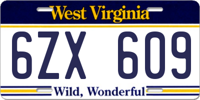 WV license plate 6ZX609