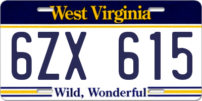 WV license plate 6ZX615