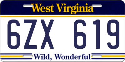 WV license plate 6ZX619