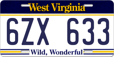 WV license plate 6ZX633