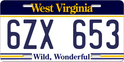 WV license plate 6ZX653