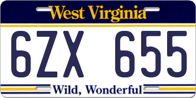 WV license plate 6ZX655