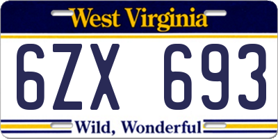 WV license plate 6ZX693