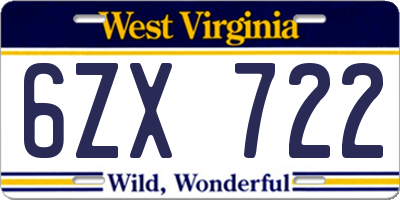 WV license plate 6ZX722