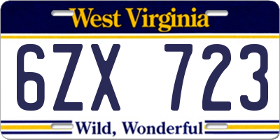 WV license plate 6ZX723