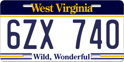 WV license plate 6ZX740