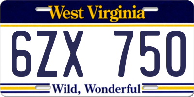 WV license plate 6ZX750