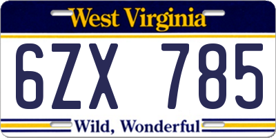 WV license plate 6ZX785