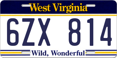 WV license plate 6ZX814