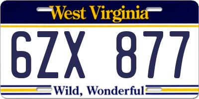 WV license plate 6ZX877